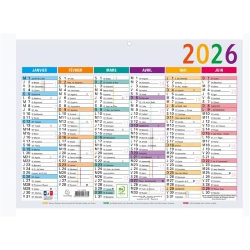 EXACOMPTA - 1 Calendrier Mural Annuelle Multicolor Double Face - Format 30 x 22 cm - Janvier 2026 à Décembre 2026