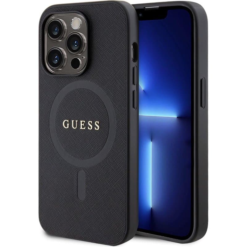 Guess GUHMP15XPSAHMCK Coque Rigide pour iPhone 15 Pro Max 6,7" Noir Saffiano