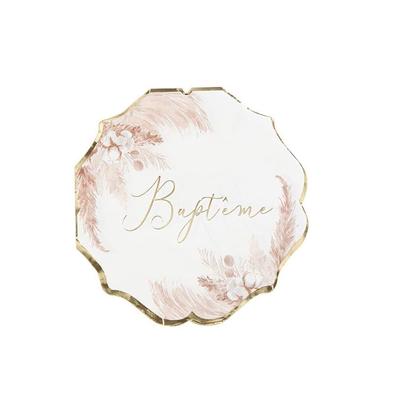 Générique - 16 SERVIETTES PAPIER BAPTÊME PAMPA FLEUR DE COTON