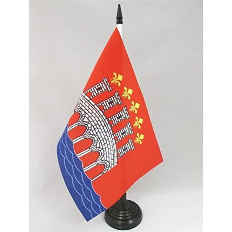 AZ FLAG - Drapeau De Table Lot 21x14 cm - Petit Drapeau Du Département Lotois De Bureau 100% Polyester Avec Hampe De 25cm Et Soc