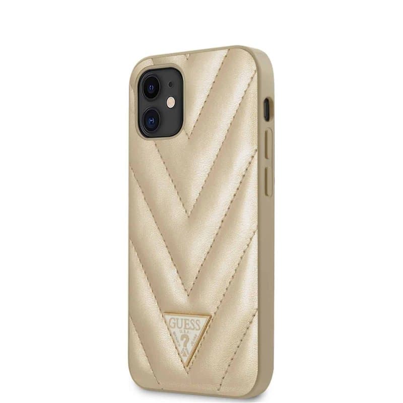 GUESS GUHCP12SPUVQTMLBE V-Quilted Collection Coque pour iPhone 12 Mini 5,4" Doré