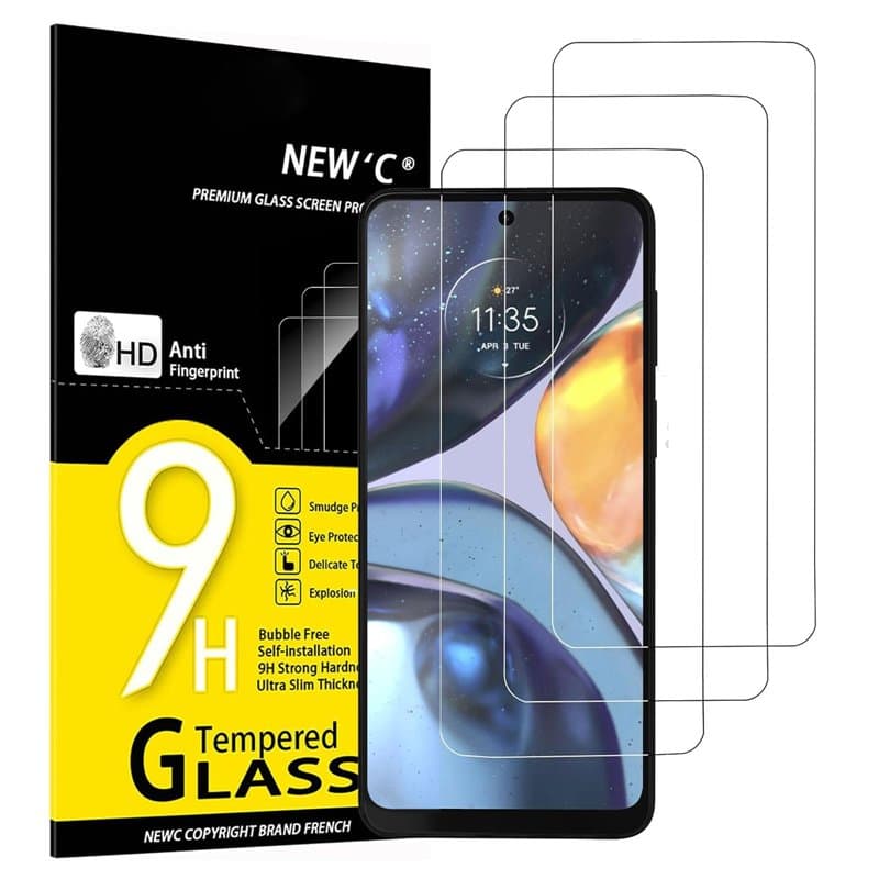 NEW'C Lot de 3, Verre Trempé pour Motorola Moto G22, Film Protection écran - sans Bulles d'air -Ultra Résistant (0,33mm HD Ultra