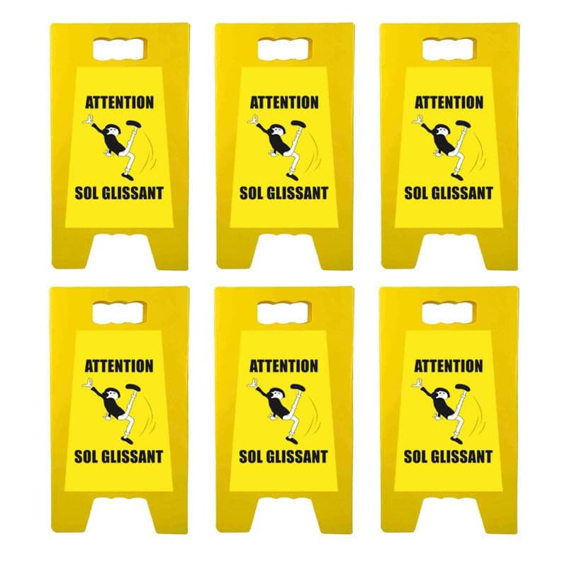 Chevalet de signalisation "ATTENTION SOL GLISSANT" de dimensions 55 x 31 cm - Lot de 6