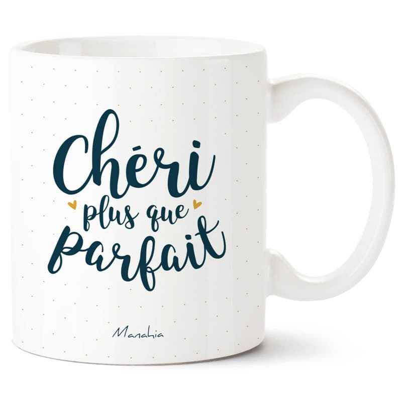 Manahia Mug Amour - Chéri plus que Parfait Avec Boite Kraft - 330 mL Céramique - Imprimé en France - Saint Valentin - Cadeau Cou