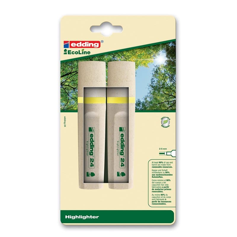 Edding 24 EcoLine Surligneur pointe ciseau; Blister 2 pcs. Couleur jaune ; trait 2-5 mm