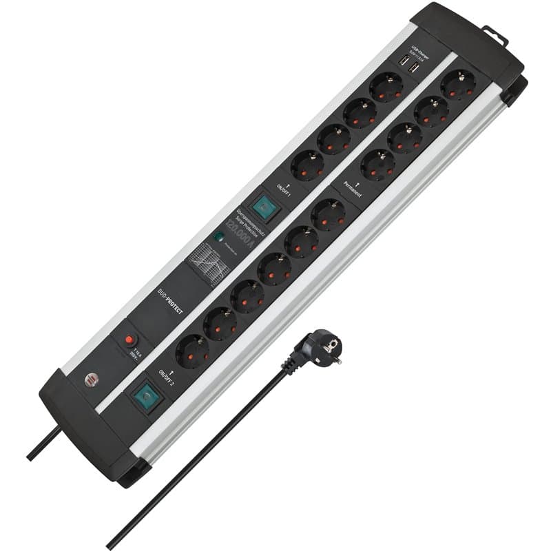 Brennenstuhl Premium Protect-Line Bloc multiprise 14 Prises avec 2 interrupteurs et Protection Contre Les surtensions (câble de