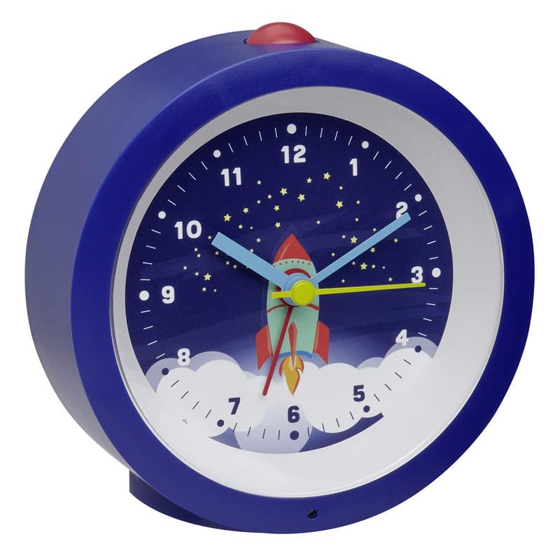 TFA Dostmann réveil analogique pour Enfants Astronaute, 60.1033.06, avec Motif fusée, sans tic-tac, fusées spatiales, Bleu, Plas