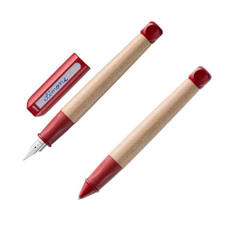 Lamy abc 010 - Lot de stylos d'apprentissage 010 - En bois d'érable - Poignée antidérapante - Rouge - Plume en acier pour débuta