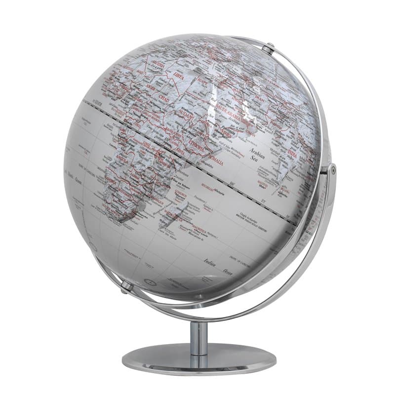 Globe terrestre 30 cm de diamètre - JURI - Base métal chromé - Deux axes mobiles - Argent - TROIKA original