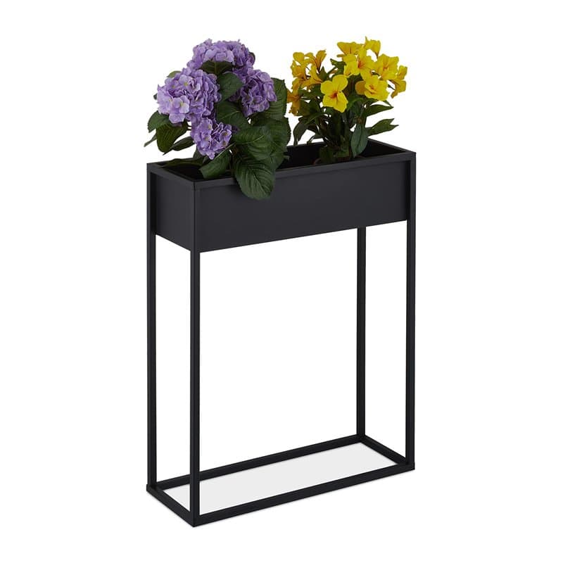 Relaxdays Porte-Pot de Fleurs, métal, HxLxP : 70x55x20 cm, Vertical, Salon, Cuisine, Support Plantes rectangulaire, Noir