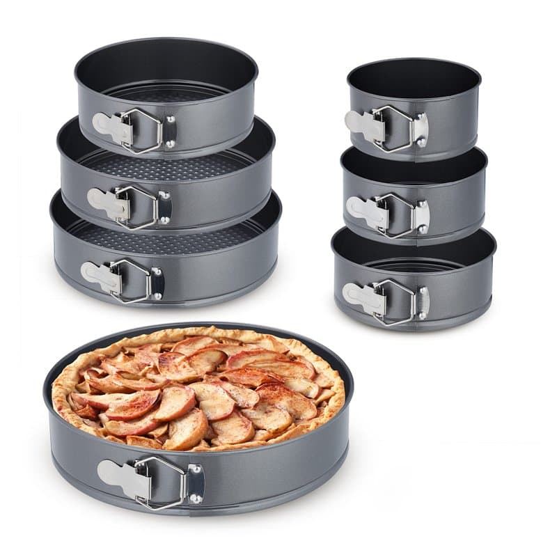 Relaxdays Lot moules charnière, 7 Plats Ronds, diamètre: 14/16/18/20/24/26/28 cm, inoxydables, antiadhésifs, Anthracite