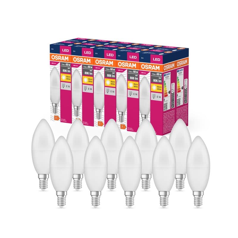 OSRAM Valeur d'étoile LED Classic B60 Lampe LED pour la base E14, forme de bougie, FR, 806 lumens, blanc chaud (2700k), remplace
