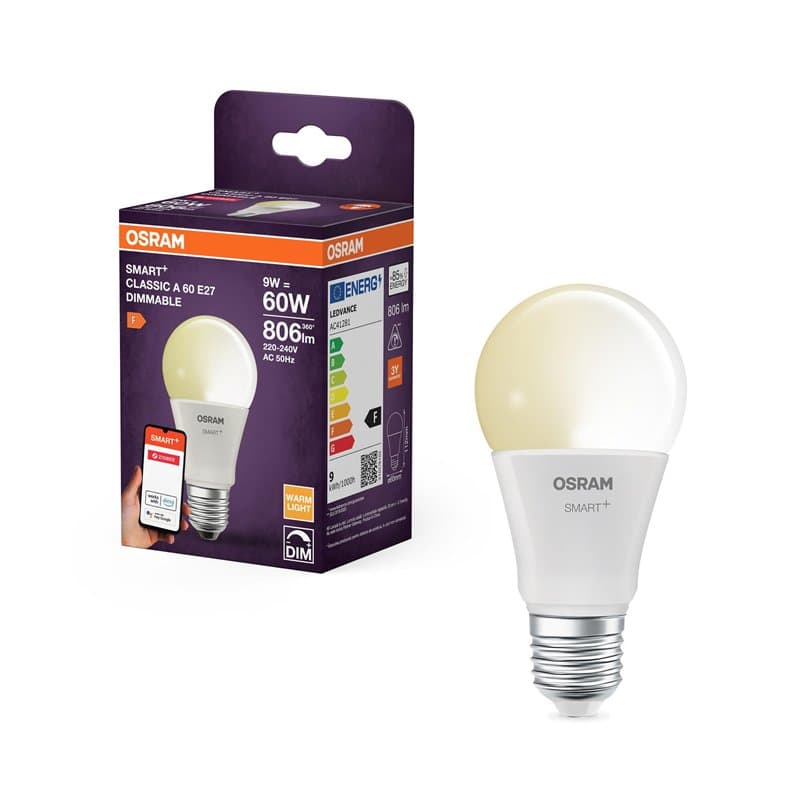 OSRAM Lampe LED SMART A60 forme d'ampoule E27, 9 W ZigBee 3.0, intensité variable 2700 K blanc chaud, contrôle par application,