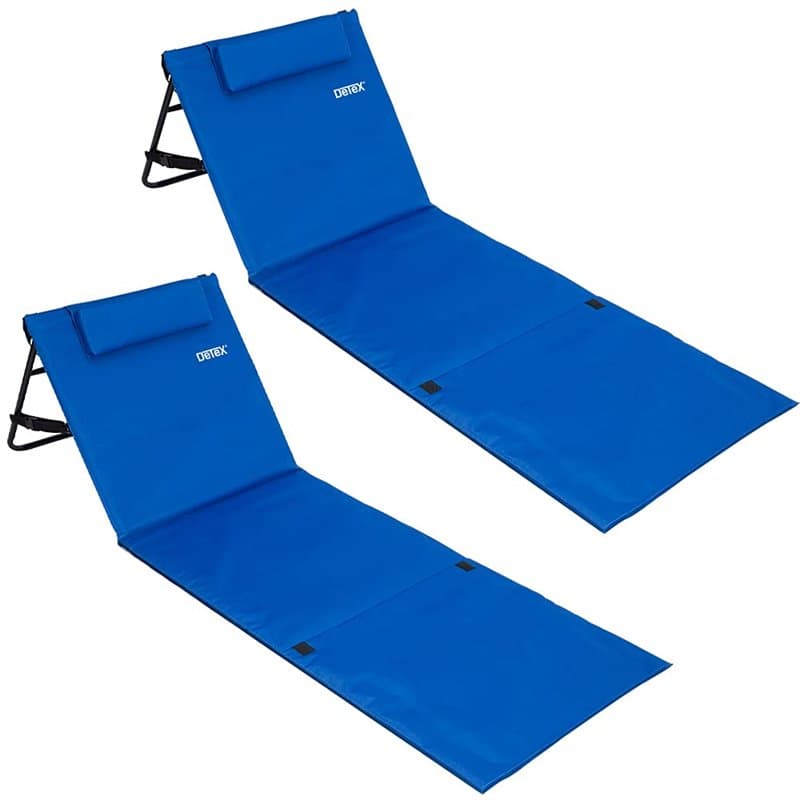 Detex® 2X Tapis de Plage Bleu 158x56cm transat rembourré avec Dossier Pliable natte de Plage transportable extérieur