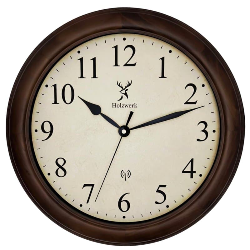 Holzwerk Horloge murale radio-pilotée en bois naturel vintage rétro - Horloge murale radio-pilotée - Mouvement silencieux sans b
