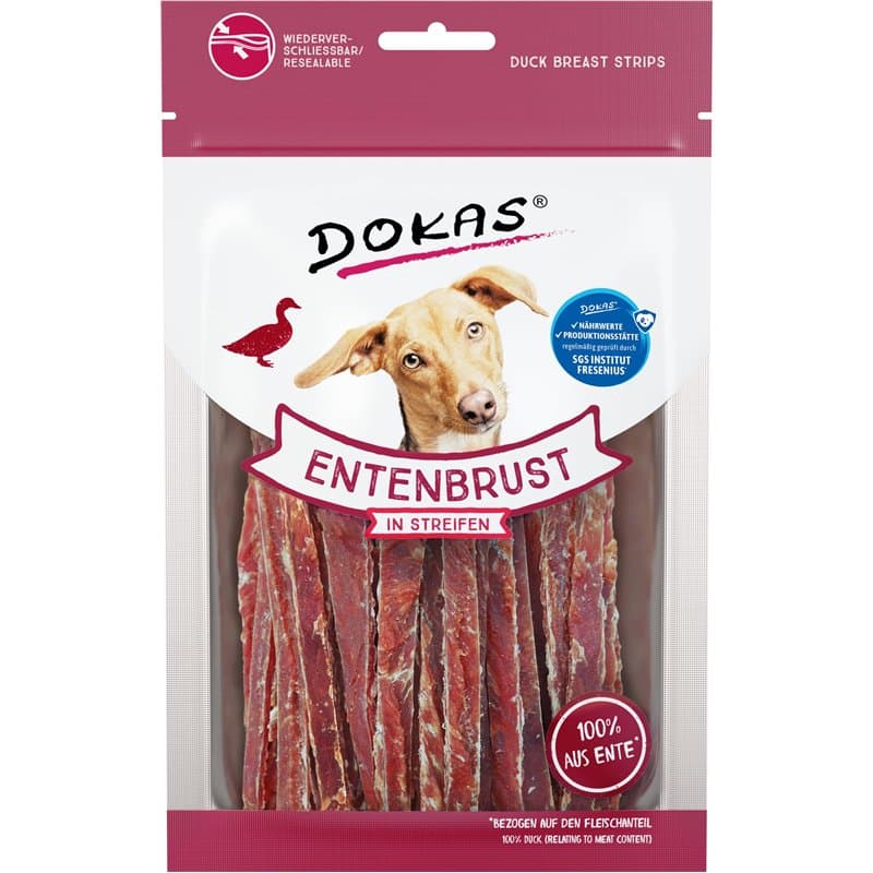 DOKAS Snack sans céréales de qualité supérieure pour Chien - en Filet de Poitrine de Canard