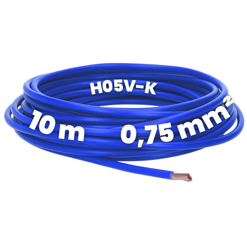 Kalitec Câble de câblage H05V-K 0,75 mm² - Bleu foncé - 10 m - Flexible - En PVC - Toron simple - Toron 0,75 mm² - Câblage à fil