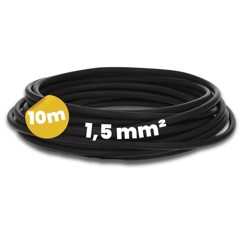 Kalitec Câble de câblage H07V-K 1,5 mm² noir - 10 m - Flexible - En PVC - Toron 1,5 mm² - Câblage à fils fins - Câble unique - C