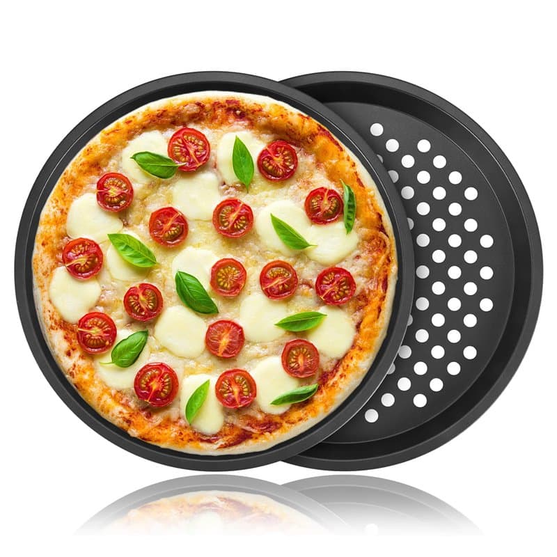 Tiamu 2 Pcs Moules à Pizza Plaque Pizza, Plateaux de Four à Pizza Ronds Antiadhésive en acier au, Tartes Flambées, Plaques de Cu