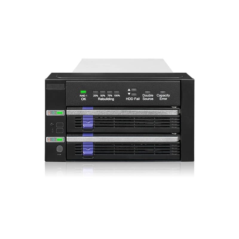 ICY DOCK Boîier Cage, backplane Rack Mobile 2 disques Dur 2.5" ou 3.5" SATA avec RAID1 et JBOD pour 2 Baie de 5.25" - FatCage Ra