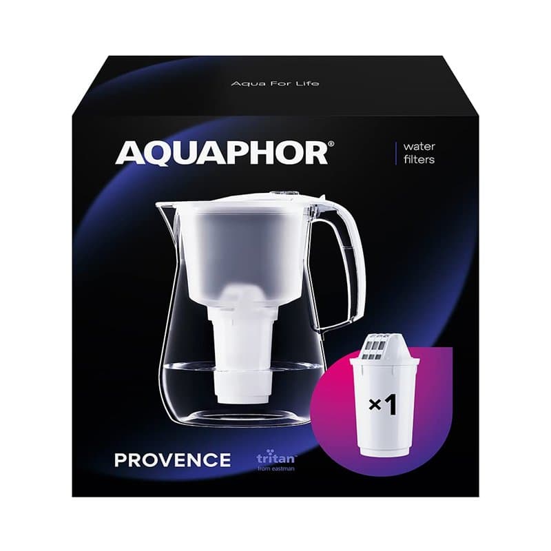 AQUAPHOR Provence Filtre à Eau de qualité supérieure avec 1 Cartouche filtrante A5 MG Aspect Verre anticalcaire, Chlore et enric