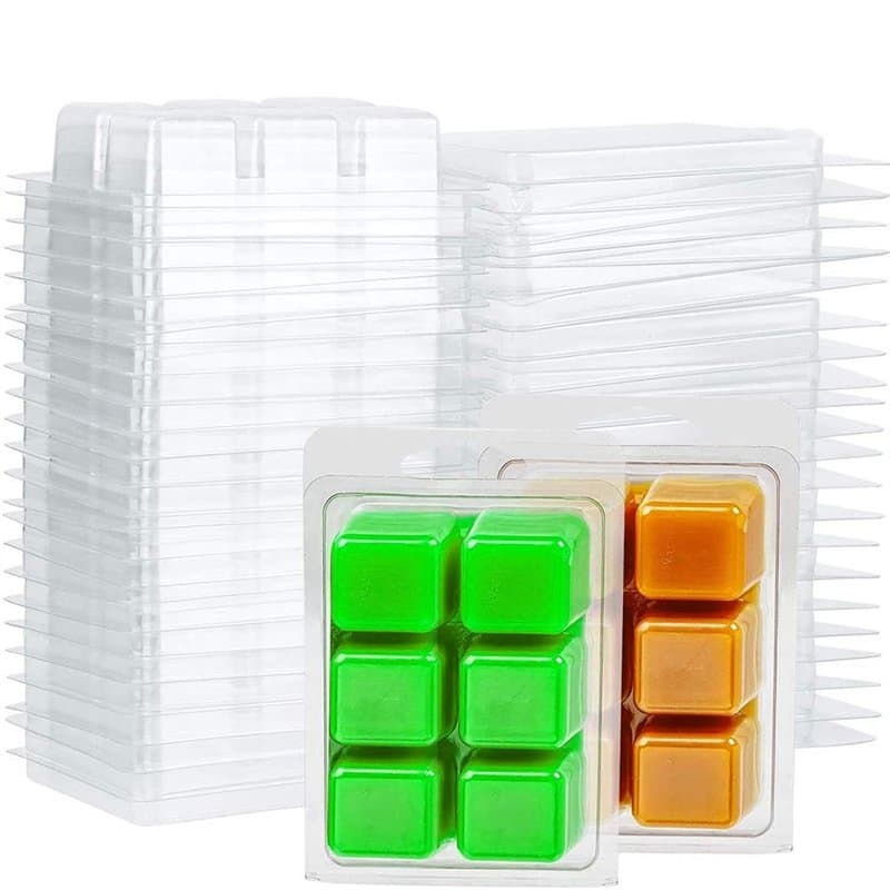 Liseng Lot de 100 moules de cire carrés à clapets en plastique transparent à 6 cavités pour la fabrication de bougies et de savo