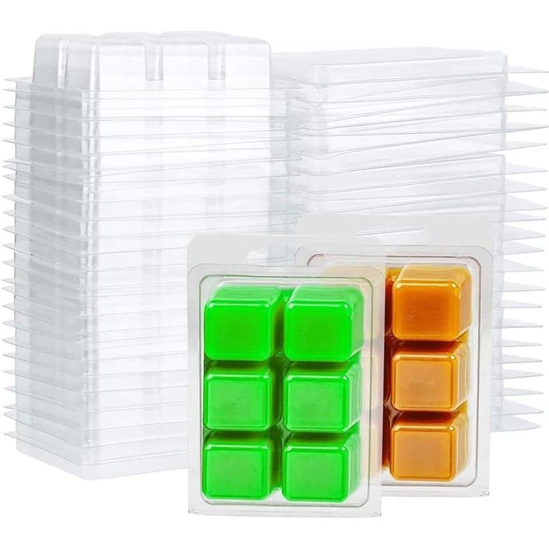 Gokelomg 100 Paquets de Moules à Clapets de Fonte de Cire Carrés, Plateau de Carré en Plastique Transparent à 6 Cavités pour la