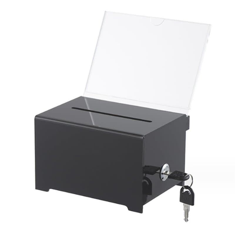 YEHEI 1 Boîte de Dons avec Serrure, Urne Électorale avec Support de Signe, Boîte à Suggestions Noire pour Collecte de Fonds, Don