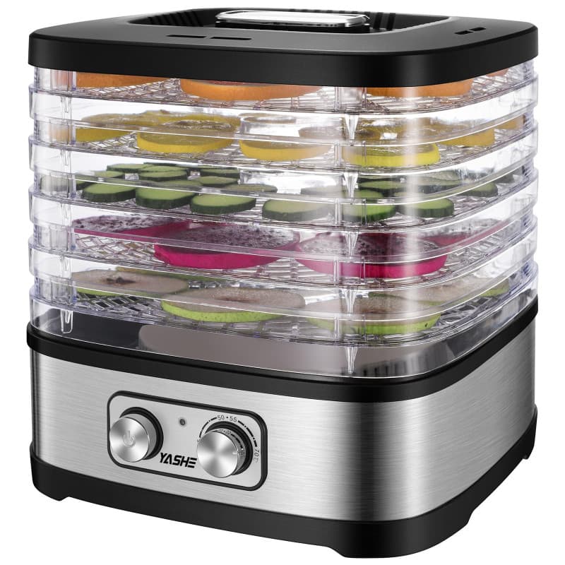 YASHE GGJ-261A Déshydrateur Alimentaire, 5 Plateaux Réglables en Hauteur, Contrôle de la Température de 35 à 70°C, Deshydrateur