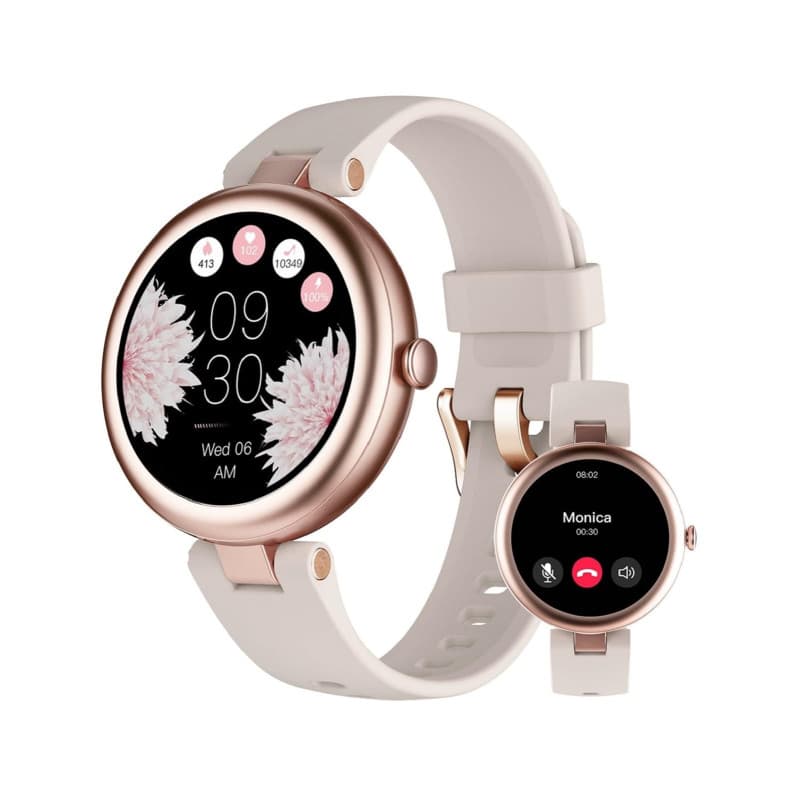 Montre Connectée Femme Ronde Petite Montre Podometre Smartwatch avec Appel Bluetooth Cardiofrequencemetre Oxymetre Chronometre p