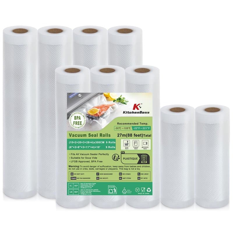 KitchenBoss Sacs Sous Vide Alimentaire:Film Sous Vide Alimentaire 9 Rouleaux, Rouleau Sous Vide Alimentaire 15/20/28x300 cm Conv