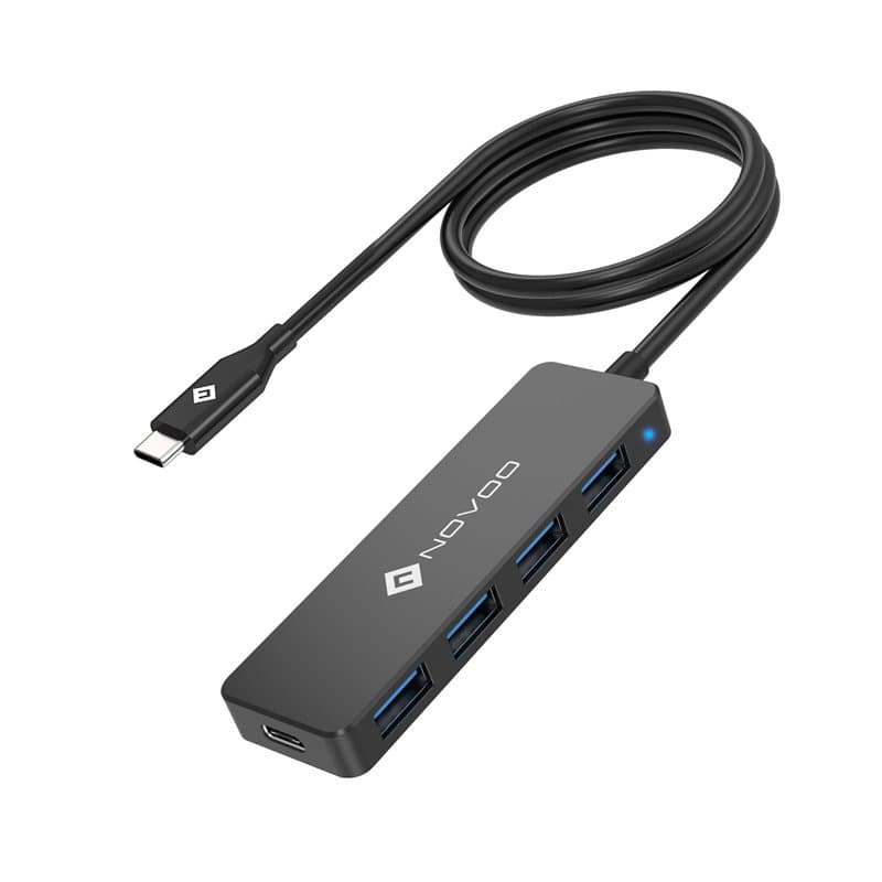 NOVOO 4 Ports Hub USB C vers USB 3.0 5Gbps Ultra Fin avec câble 60cm(2ft) Adaptateur USB-C Multiport USB pour iPhone 15 Plus/Pro