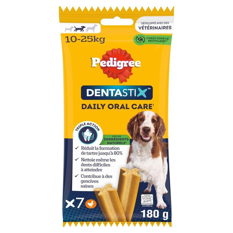 Pedigree DENTASTIX 70 Bâtonnets à Mâcher pour Moyen Chien 10-25kg, 10 Sachets de 7, Saveur Poulet et Bœuf, Détartrage Dentaire C