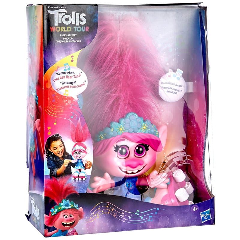 Hasbro DreamWorks Trolls World Tour Poppy Poupée Interactive, parlante et chantante avec Cheveux Mobiles, pour Filles et garçons