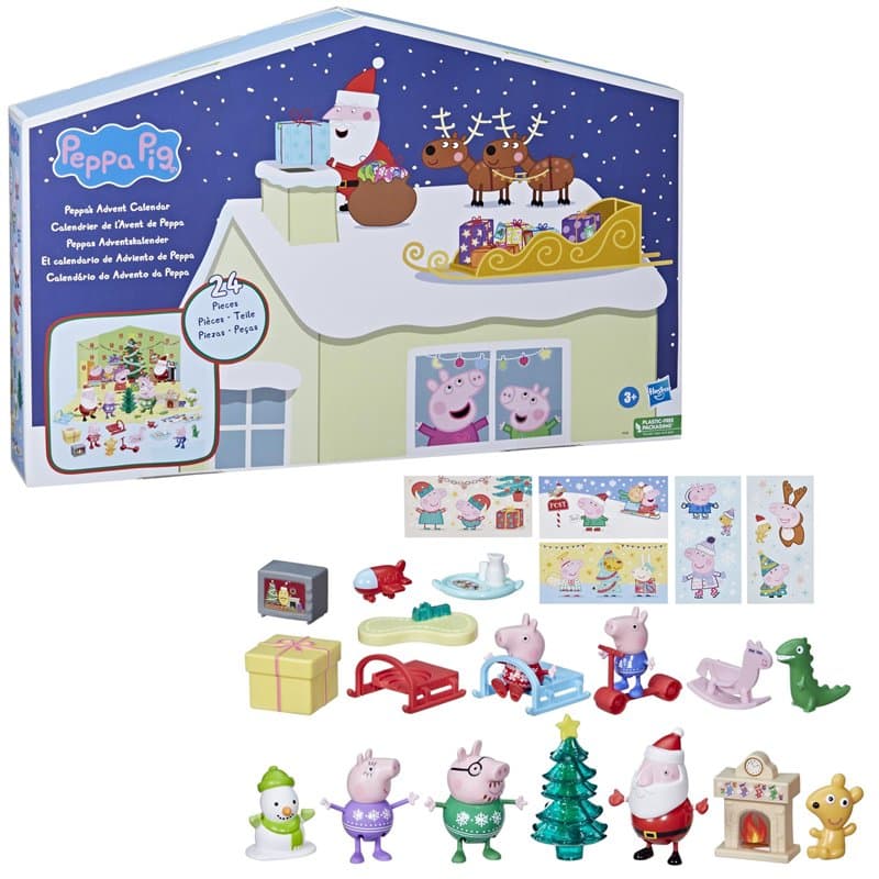 Peppa Pig Peppas Calendrier de l'Avent avec 24 jouets surprises et autocollants, jouets pour enfants