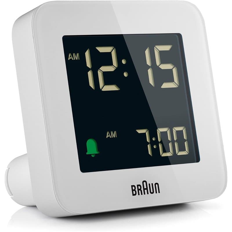 Braun Réveil numérique avec Fonction Snooze, écran LCD négatif, réglage Rapide, bip de l’Alarme en Crescendo, en Blanc, modèle B