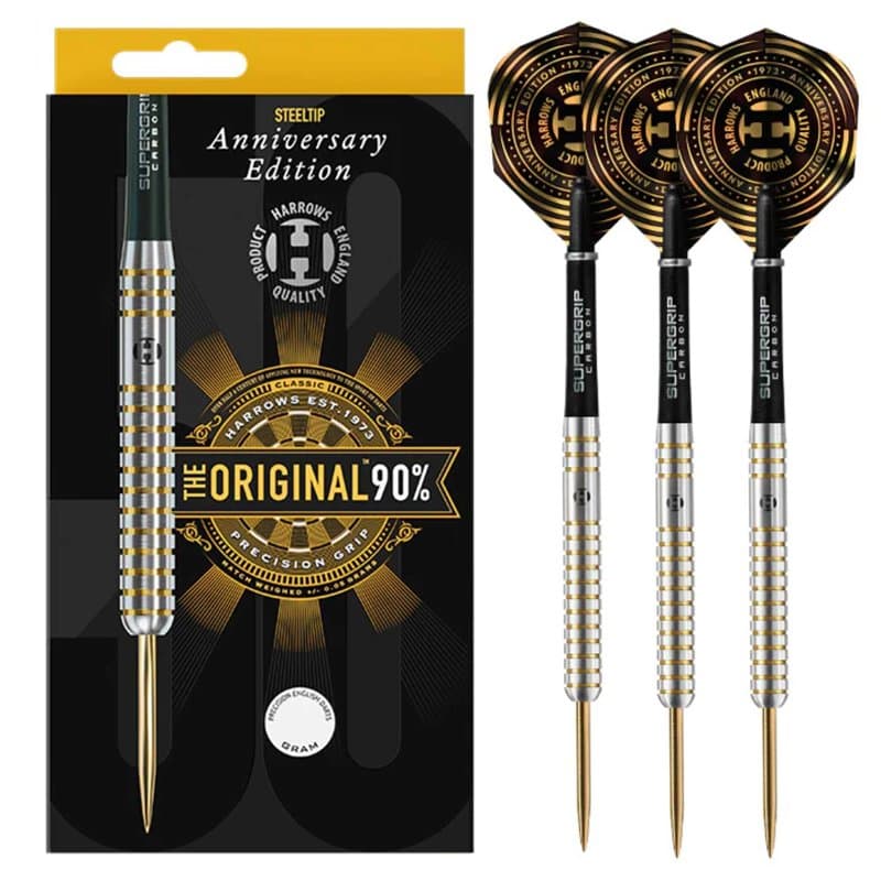 Harrows Jeu de fléchettes à Pointe en Acier 90% tungstène | Disponible en 22, 24 g et 26 g | Comprend des tiges Midi Supergrip e