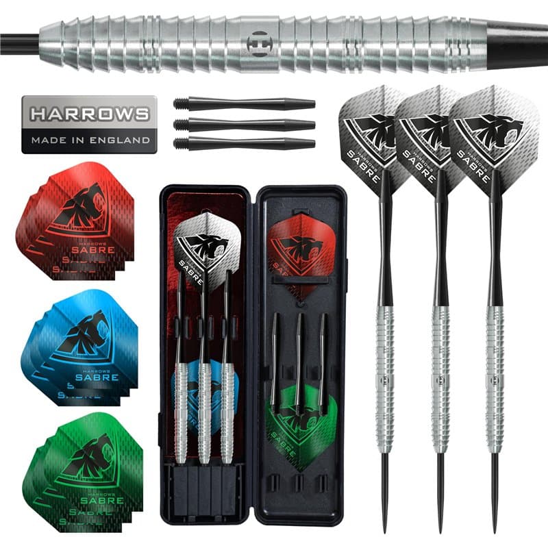 Harrows Sabre Jeu de fléchettes 90 % tungstène avec pointe en acier – Précision professionnelle 21 g à 26 g | Lot de 23 pièces a