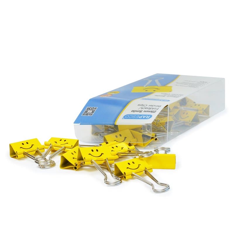 Rapesco 1427 Pinces à Double Clip Souriantes 25 mm, Jaune, Lot de 35