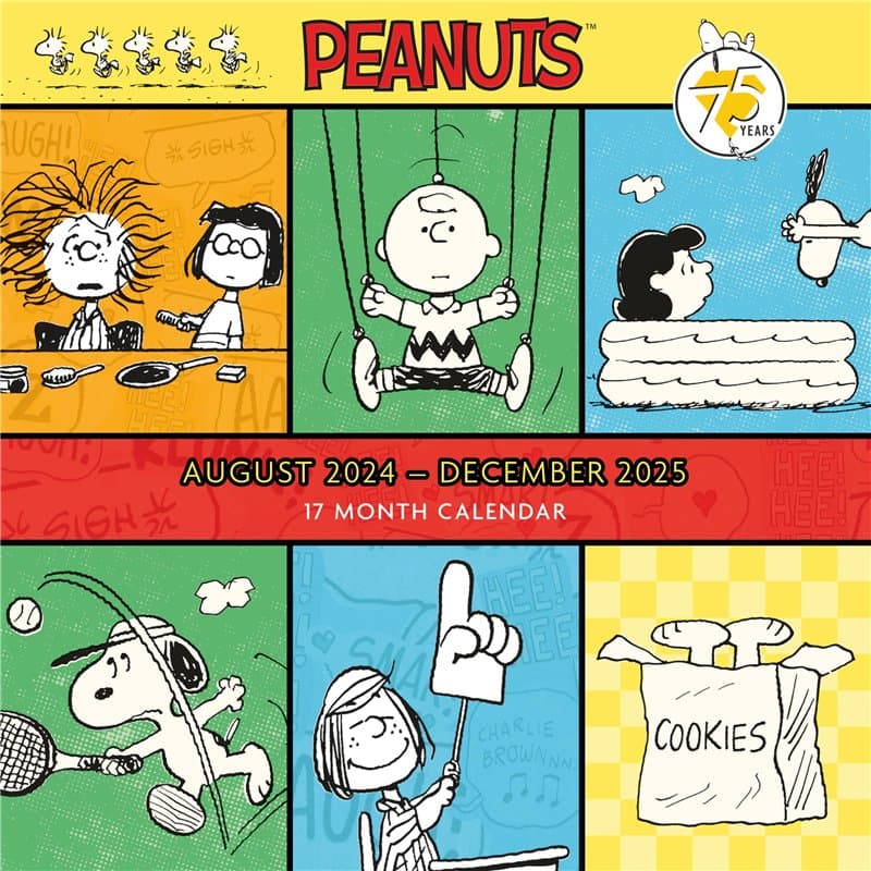 Calendrier mural 2025 Peanuts 17 mois d'août 2024 à décembre 2025 avec affichage mensuel