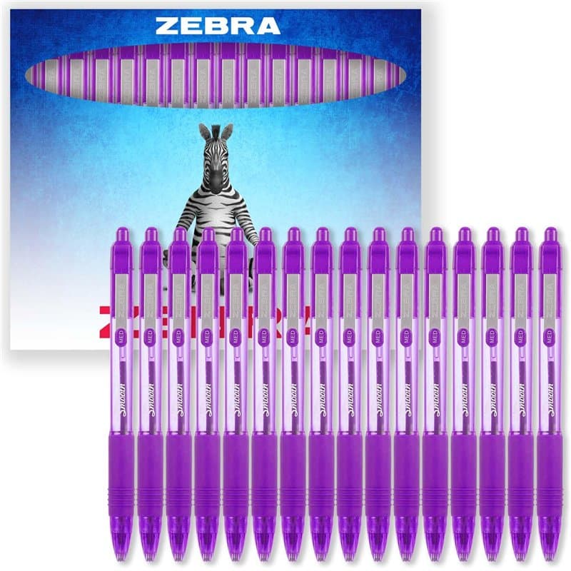 Zebra Z-Grip Lot de 16 stylos à bille rétractables à encre lisse Pointe 1 mm Emballage cadeau Violet