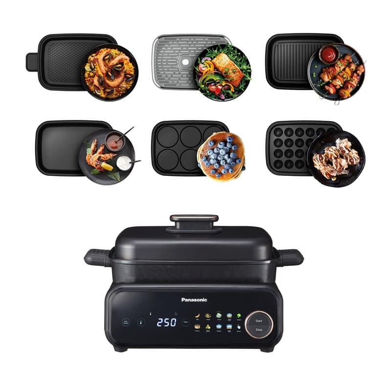 Panasonic NF-GM600KXE Multicuiseur Electrique 6-en-1, 1400W, 40-250°C, 9 Modes Automatiques, 6 Accessoires, Extracteur de Fumée,