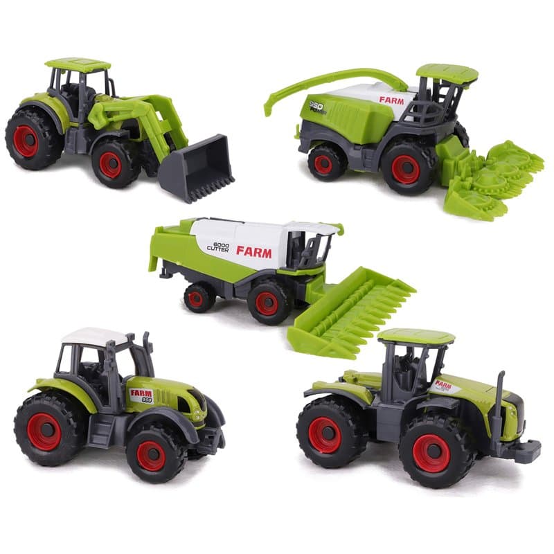 Toyland® Ensemble de 5 Jouets pour Machines agricoles en métal moulé Vert - Environ 4,5 cm chacun - Comprend des tracteurs, des