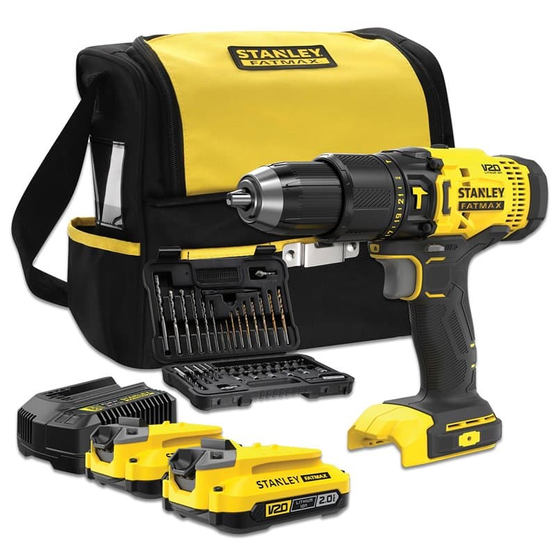 Stanley - Perceuse visseuse sans fil à percussion FATMAX V20 18V AVEC 50 ACCESSOIRES ET SAC + 2 BATTERIES 2AH - SFMCD711DSA-QW