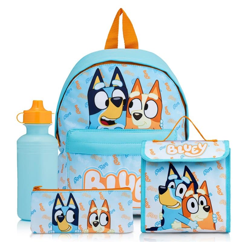 Bluey Ensemble sac à dos 4 pièces avec sac à déjeuner, bouteille d'eau et trousse à crayons, cartable pour garçons avec poche ka