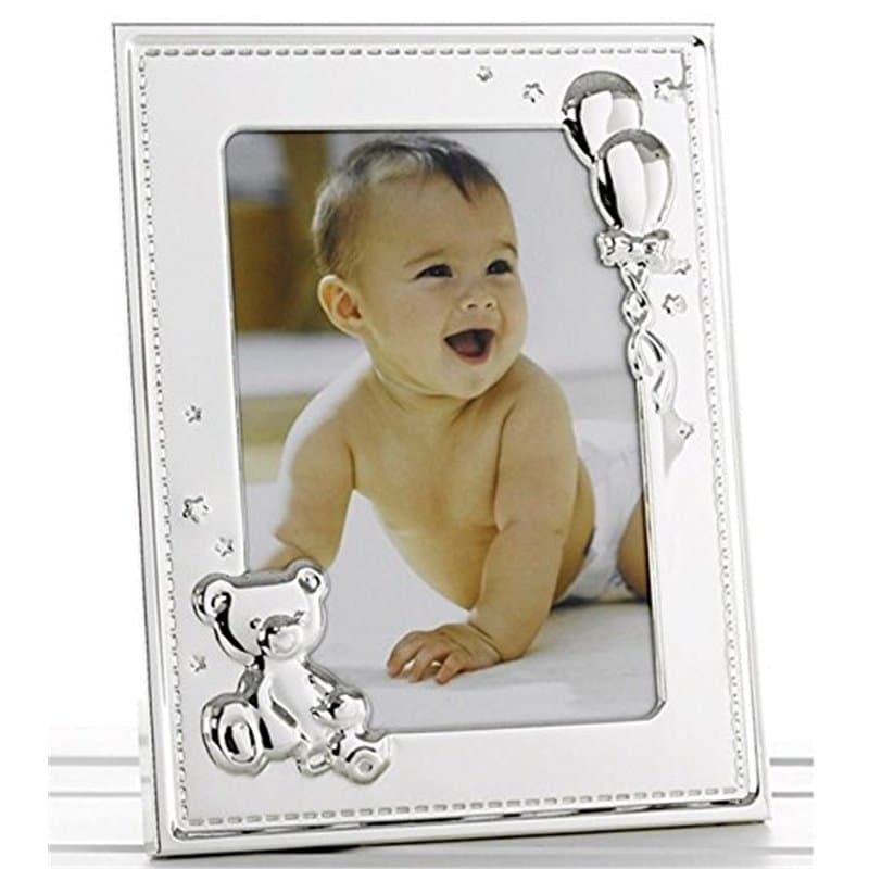 Shudehill Giftware Cadre photo avec ours en peluche et ballons en relief - Argent - Pour photo de 12,7 x 17,8 cm