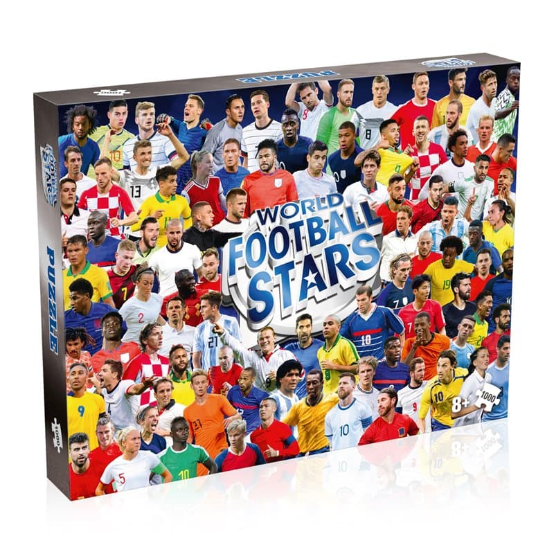 Winning Moves Puzzle 1000 Pieces World Football Stars + Poster – Stars du Football Mondial – Équipes emblématiques, Joueurs célè