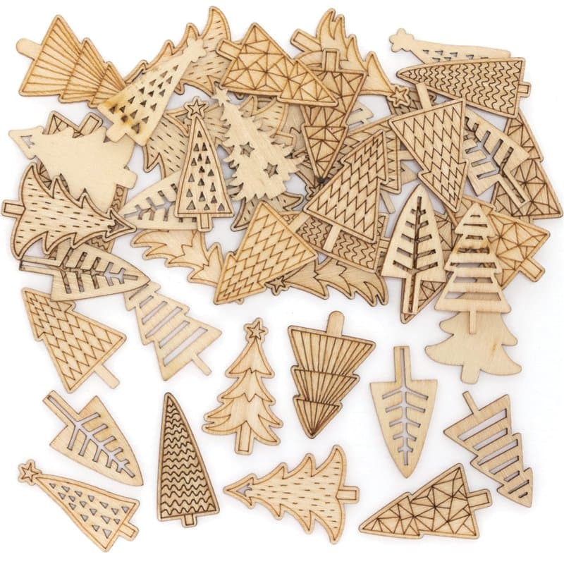 Baker Ross FE982 Mini Formes en Bois pour Enfants motif Sapin de Noël - Lot de 72, Forme en Bois a Peindre Decoration, Loisirs C