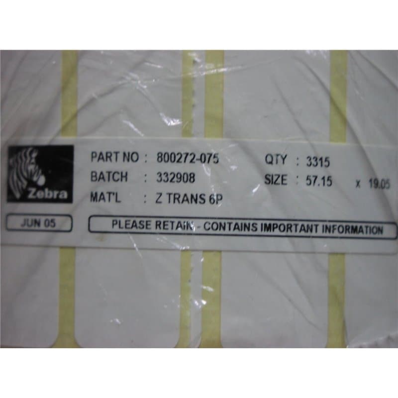 Zebra Z-Select 2000t – étiquettes d'imprimante (Blanc, Transfert Thermique, 3315 pièce (s), 57.15 mm x 19.05 mm)