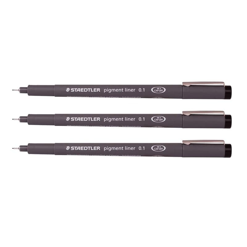 Staedtler Pigment liner stylo à pointe fine Stylos Croquis Dessin de rédaction 0,1mm Lot de 3